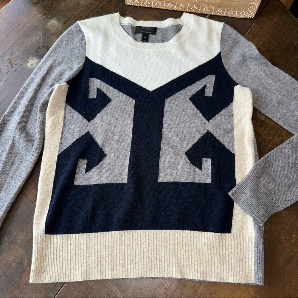 J. Crew Geometric print Colorblock Cashmere Scandi Minimalist Crewneck Sweater